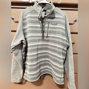 Patagonia Gray and White Striped Half-Zip Pullover